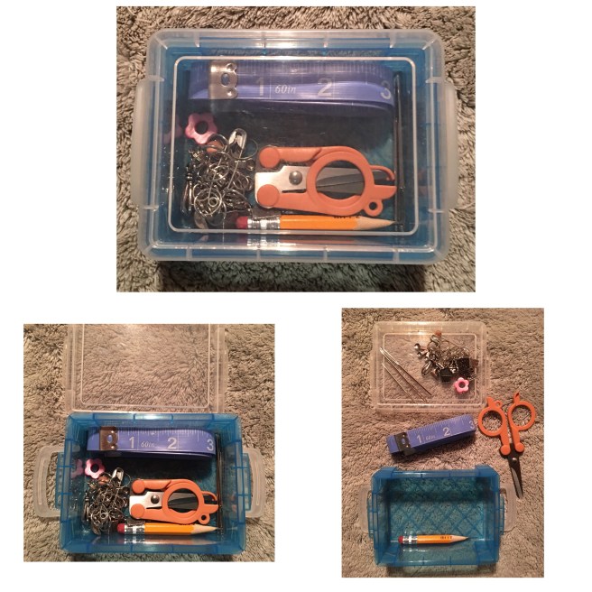 knitting necessities blue notions box